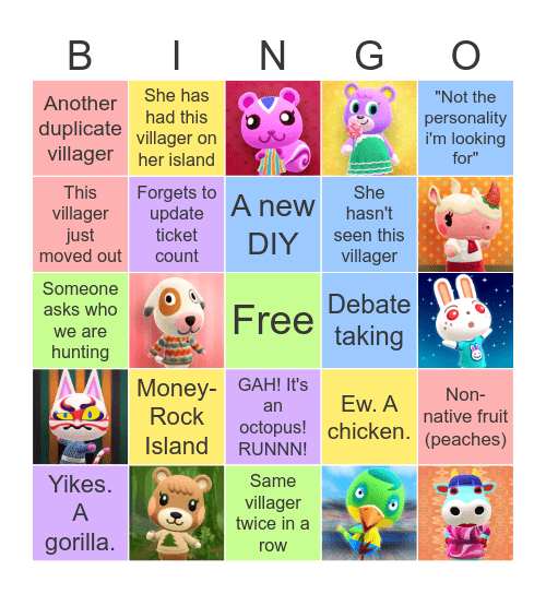 Villager Hunting Bingo Card