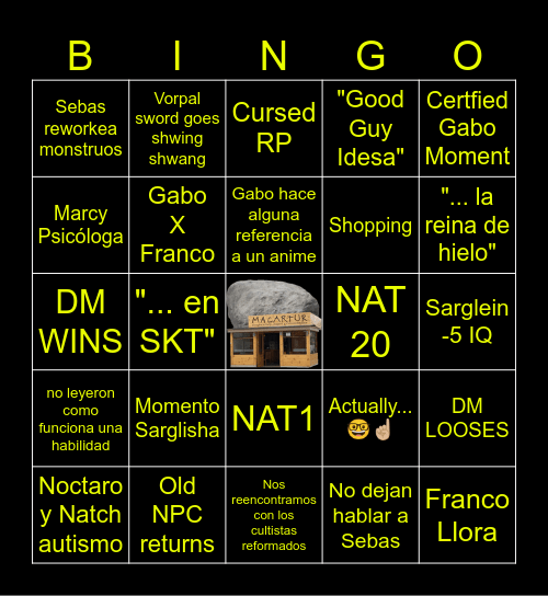 Tyrani Bingo Card