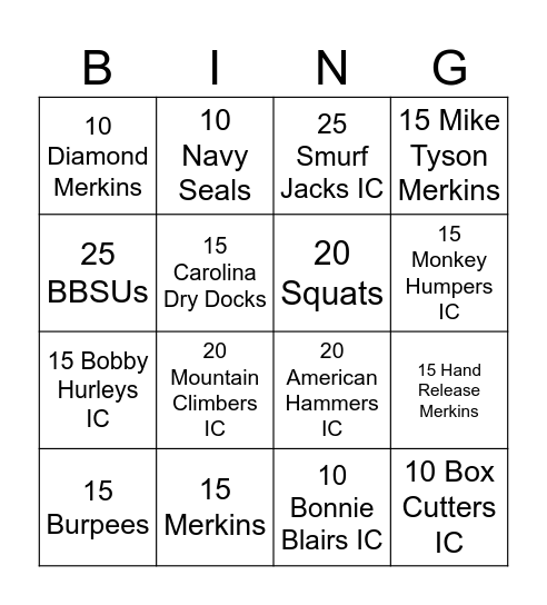 F3 Bingo Card
