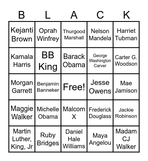 Black History Bingo Card