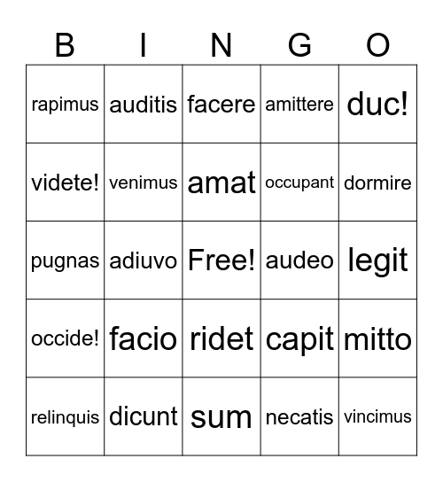 Konjugations Bingo Card