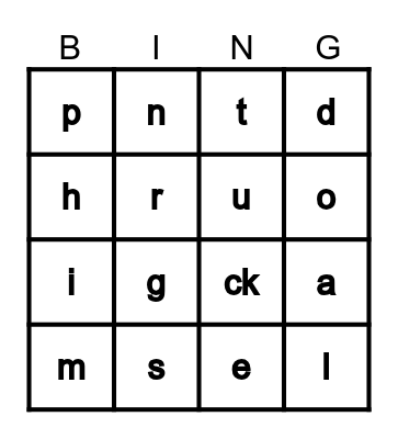 Jolly Phonics Bingo S-L Bingo Card