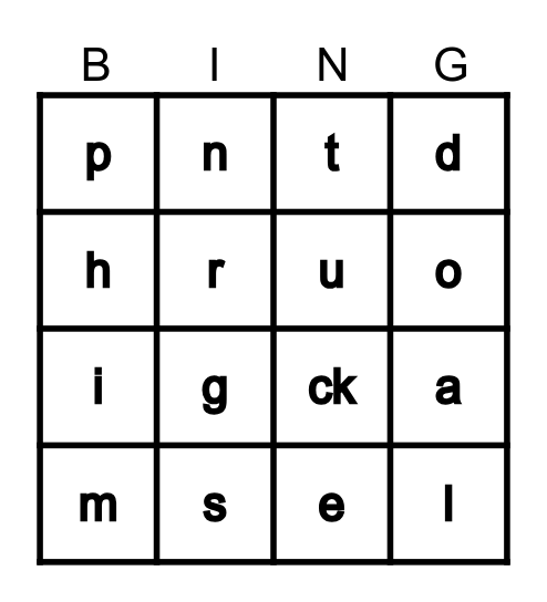 Jolly Phonics Bingo S-L Bingo Card