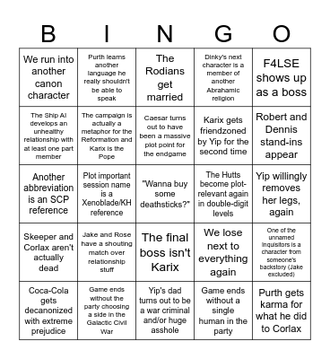 STAR WARS EPISODE 3.5 BINGO Card