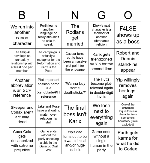 STAR WARS EPISODE 3.5 BINGO Card