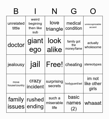 my story animated Bingo Card