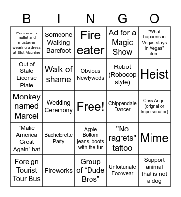 Vegas Bingo Card