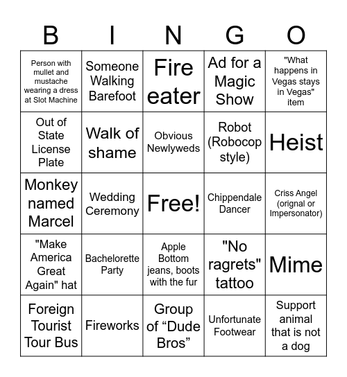 Vegas Bingo Card