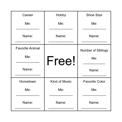 Networking Bingo Card