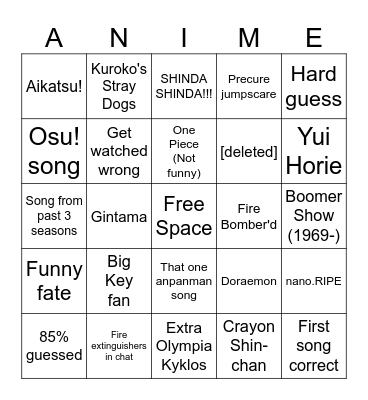 AMQ Ranked Pain Bingo Card