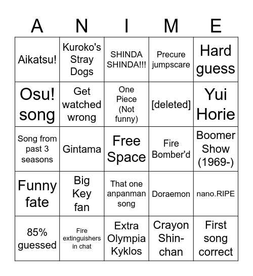 AMQ Ranked Pain Bingo Card