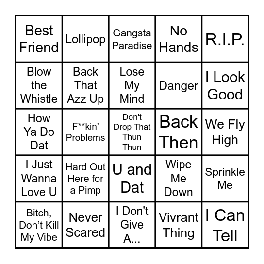 VIBE BINGO HIP HOP Bingo Card