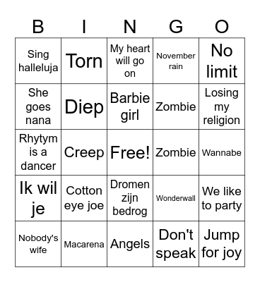 Muziekbingo Card