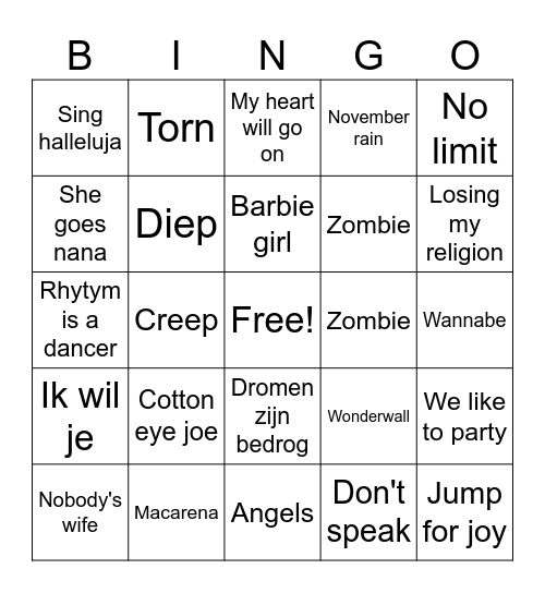 Muziekbingo Card