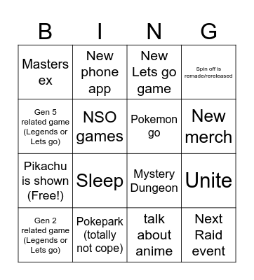 Pokemon 2024 Bingo Card