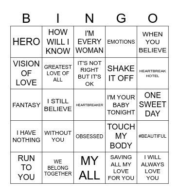 Mariah vs Whitney Bingo Card