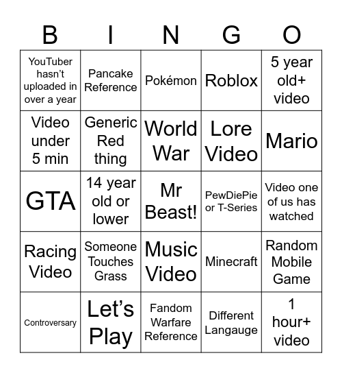 Untitled Bingo Card