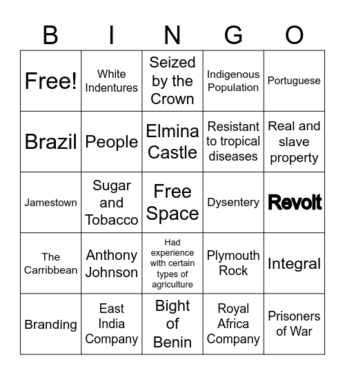 Africans In America Bingo Card