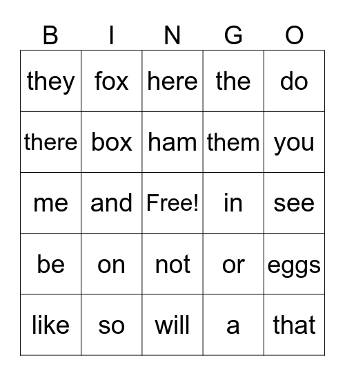 Green Eggs and Ham Bingo Card