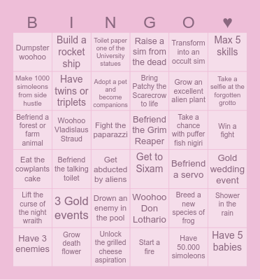 OCCULT LEGACY CHALLENGE Bingo Card