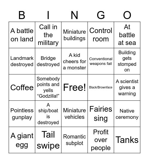 Godzilla Bingo Card