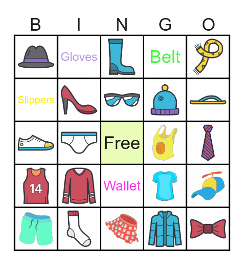 Clothing Bingo Card