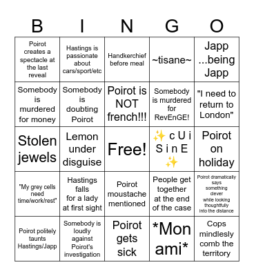 Poirot Bingo! Bingo Card