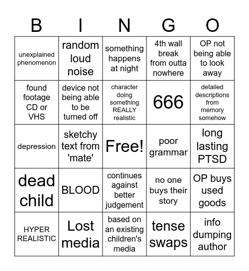 spooky spaghetti Bingo Card