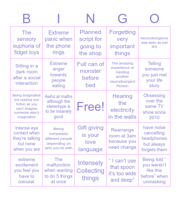 Audhd Bingo ( not a diagnostic tool) Bingo Card