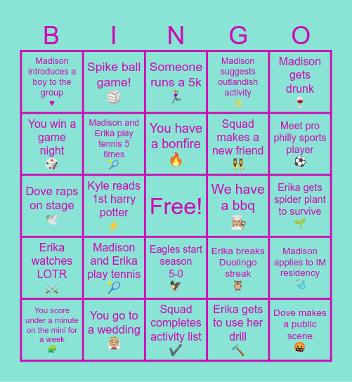 Super fun bingo game!!! Bingo Card