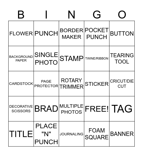 Scrapbooking Bingo for Fun Bingo Card