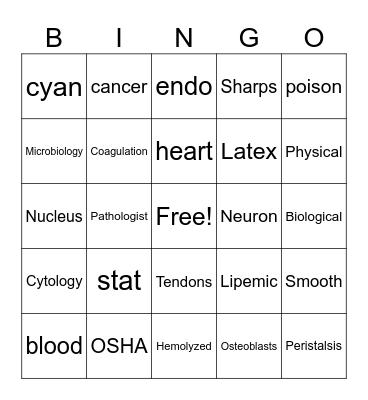Phlebotomy Bingo Card