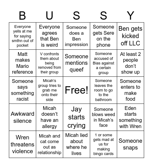 Meeting Bussy Bingo Card