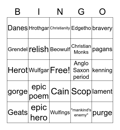 Beowulf Bingo Card