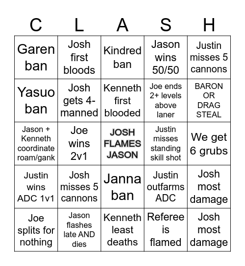 CLASH Bingo 2.0 Bingo Card