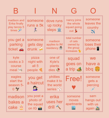 squad bingo 2024 Bingo Card
