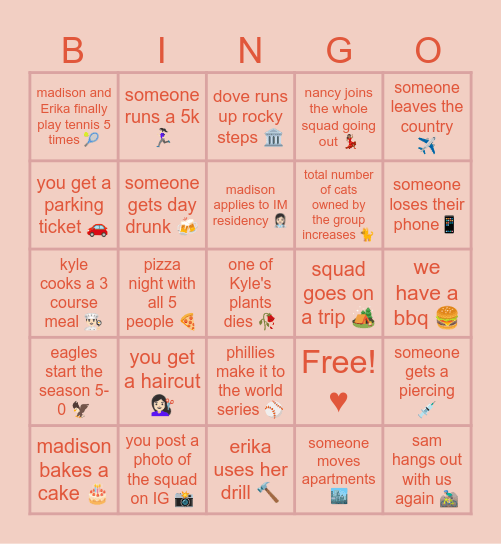 squad bingo 2024 Bingo Card
