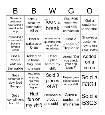 BBWGO Contest! (Selling Floor Edition) Bingo Card