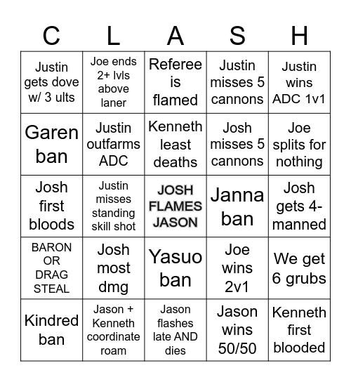 CLASH BINGO 2.0 Bingo Card