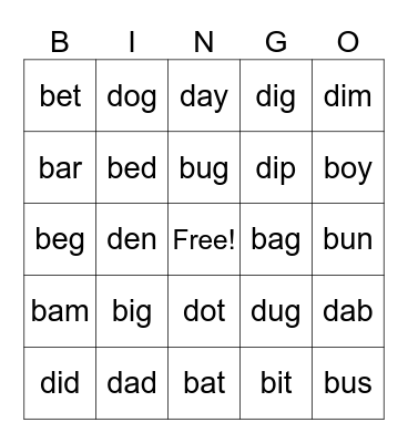 B and D Bingo Card