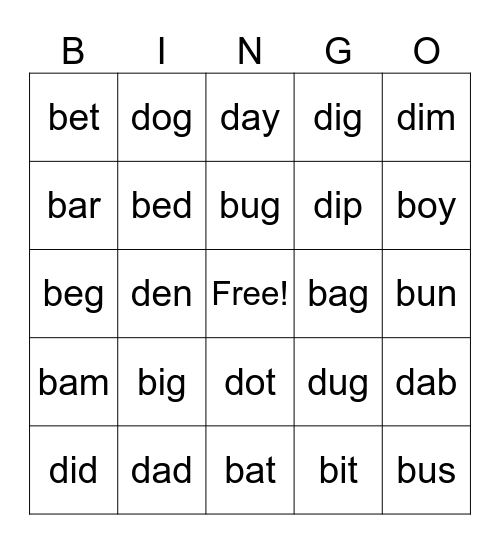 B and D Bingo Card