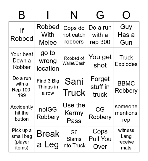 Sani Drinking Bingo Card