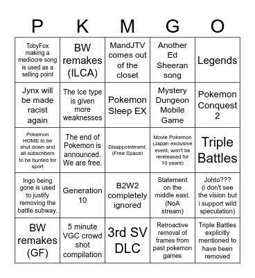Pokemon Direct Bingo Card