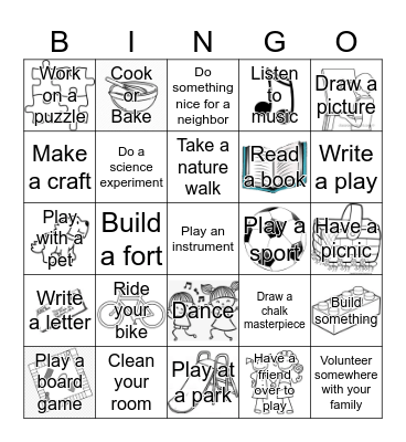 Screen Free Bingo Card