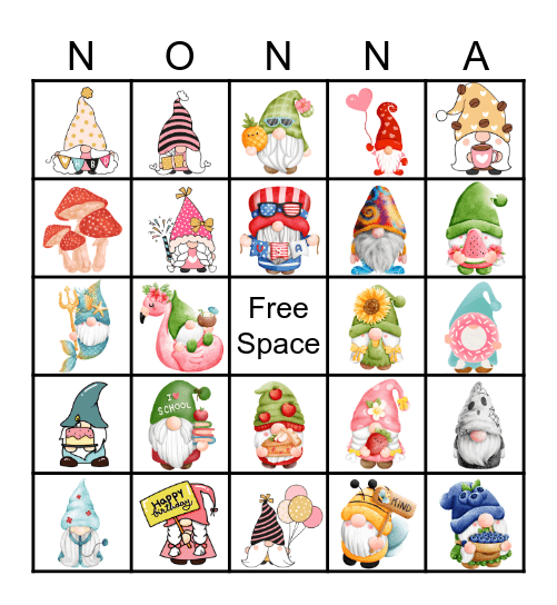 Nonna's Gnomies Bingo Card