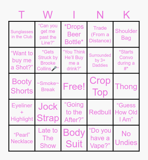 Twink Bingo Card