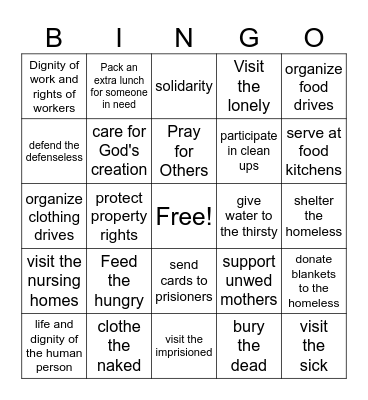 Catholic Social Teaching Bingo Card
