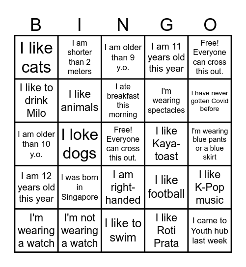Cross out the items that fit you. Get 5 in a row. Bingo Card