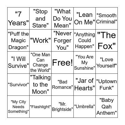 Musical Bingo Card