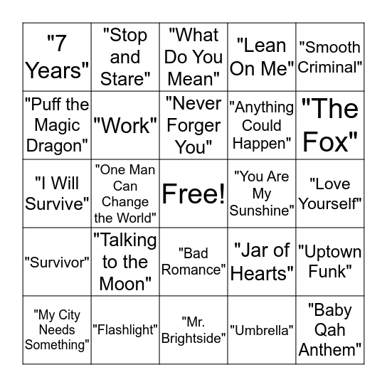 Musical Bingo Card